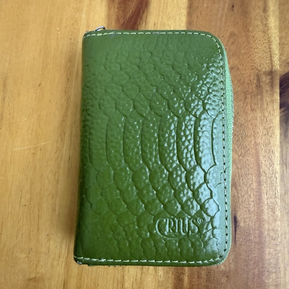 Crius Green Textured Leather Zip Around Mini Wallet Preppy Boho Y2K Travel